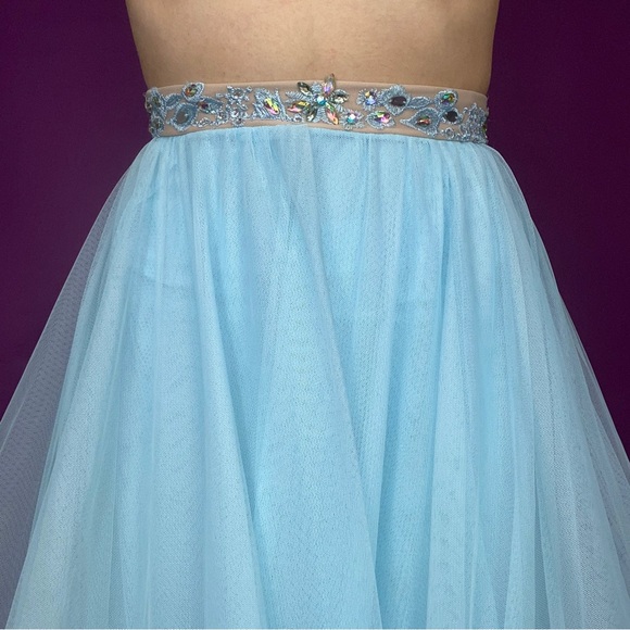y2k vintage prom dress 2 pc set pastel blue tulle rhinestone embellished XS - Picture 8 of 10